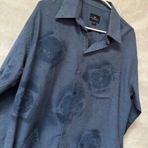 Kenneth Cole Reaction Neck 16  Blue Button Down Shirt Upcycled Size Large